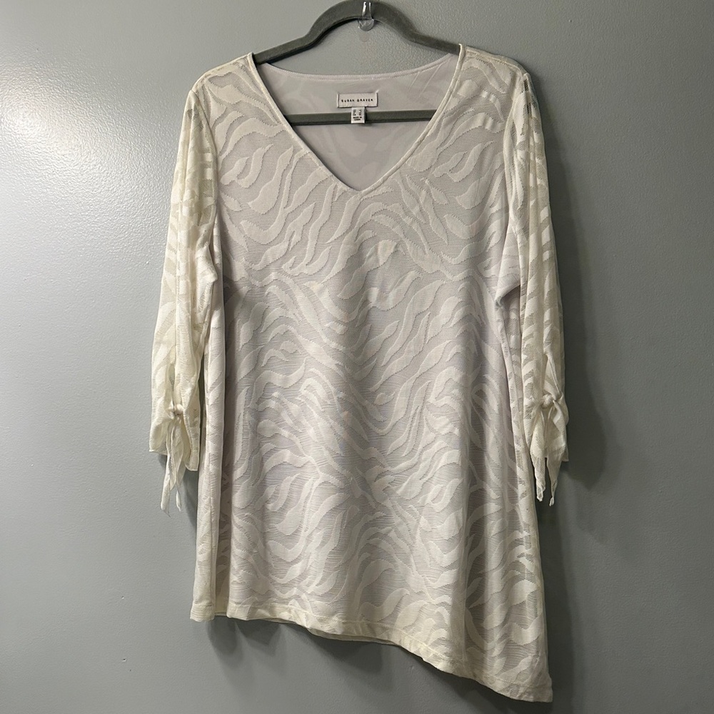 Susan Graver Ivory Zebra V-Neck Asymmetrical Tunic